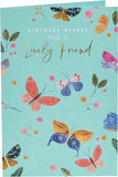 UK Greetings floral design birthday card featuring a lovely friend theme, with colorful floral artwork and cheerful message.
