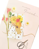 UK Greetings floral birthday card for a special friend, featuring colorful floral design and greeting message.