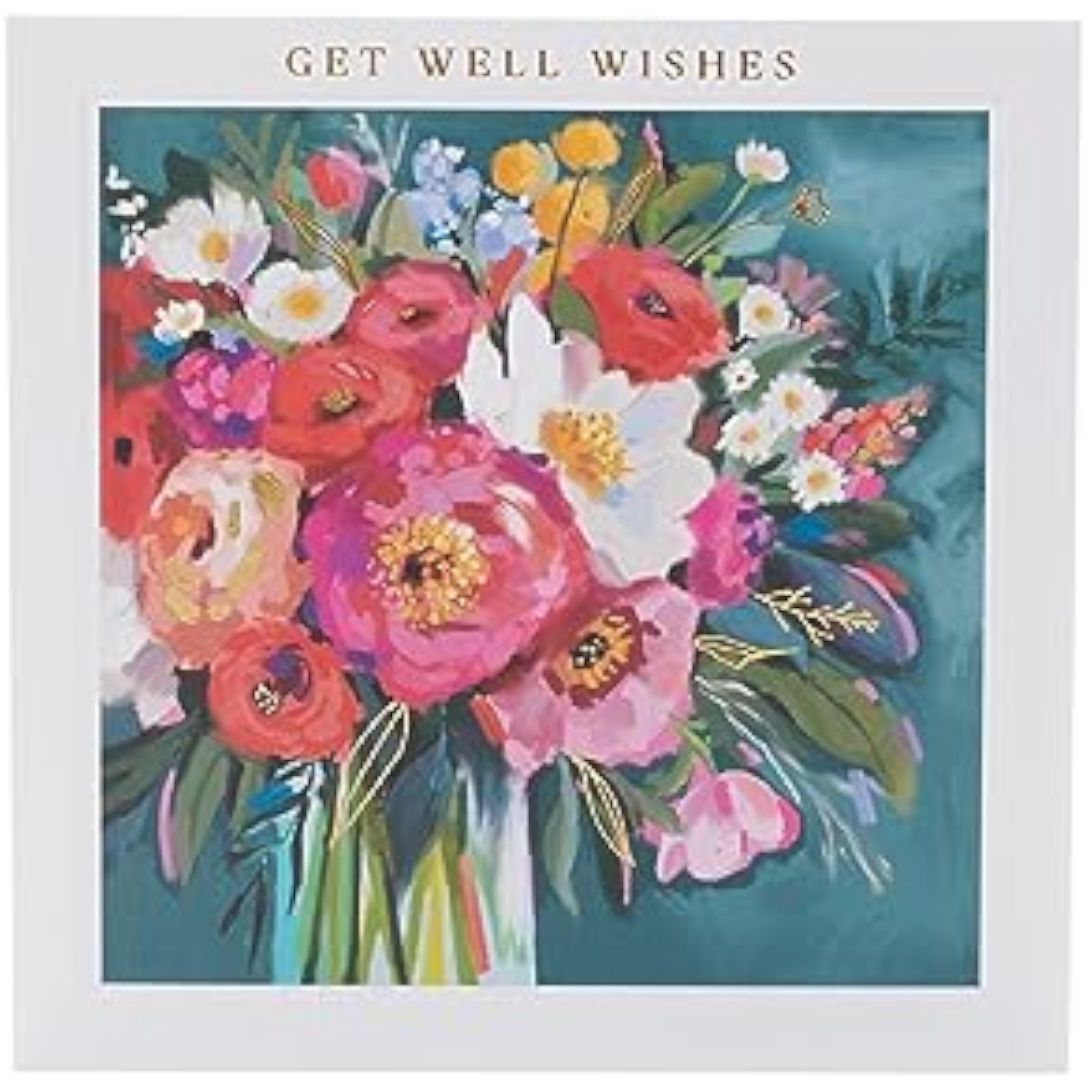 UK Greetings floral painted get well soon card featuring colorful flower designs, perfect for sending heartfelt wishes.