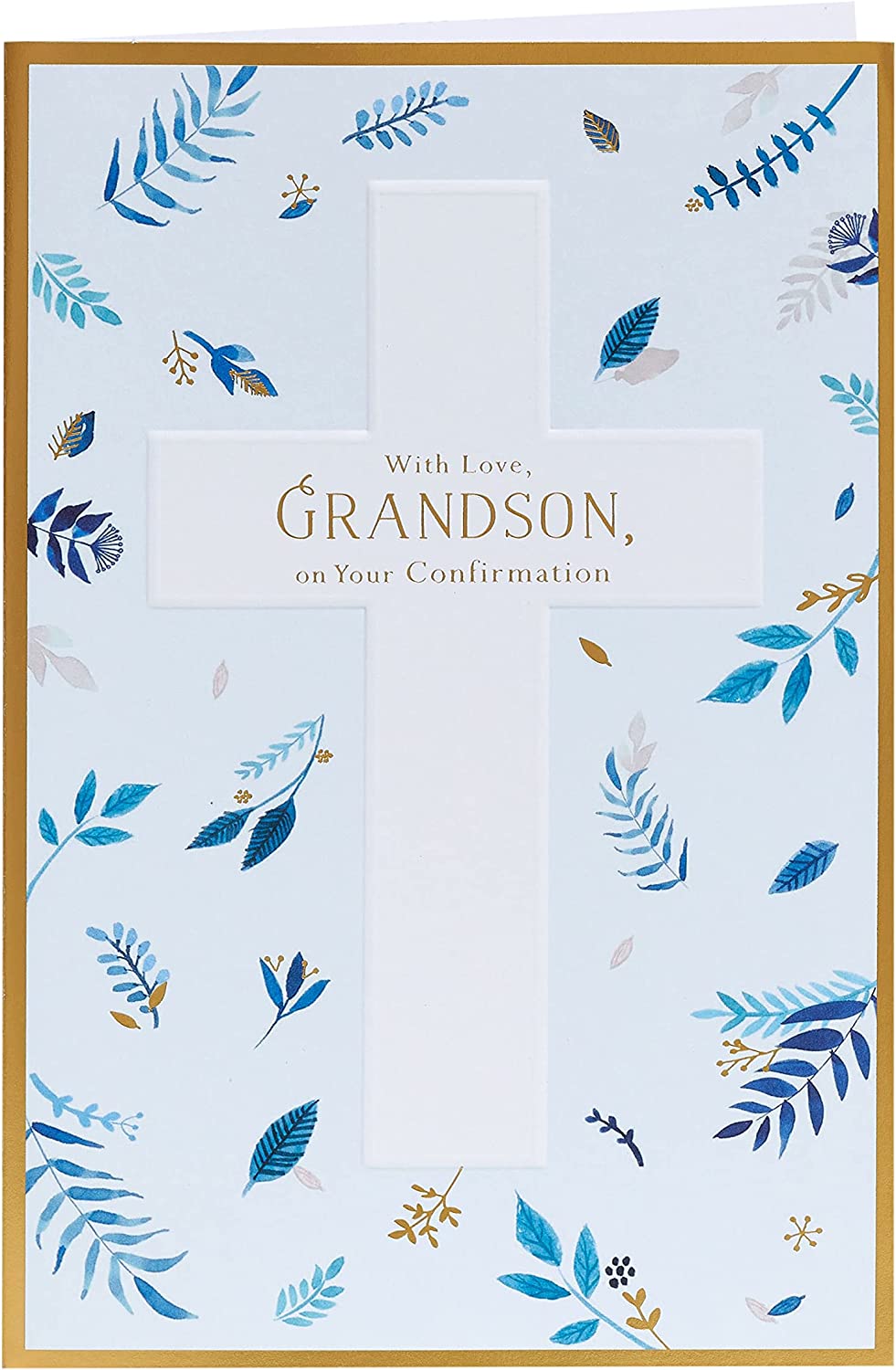 UK Greetings flower design confirmation card for grandson, featuring colorful floral artwork on a greeting card.