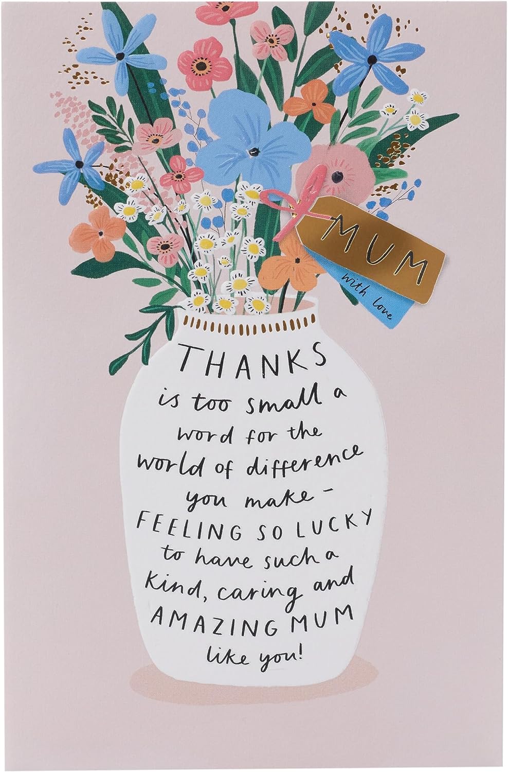 UK Greetings Flower Vase Design Mum birthday greeting card with floral artwork and heartfelt message on the front.