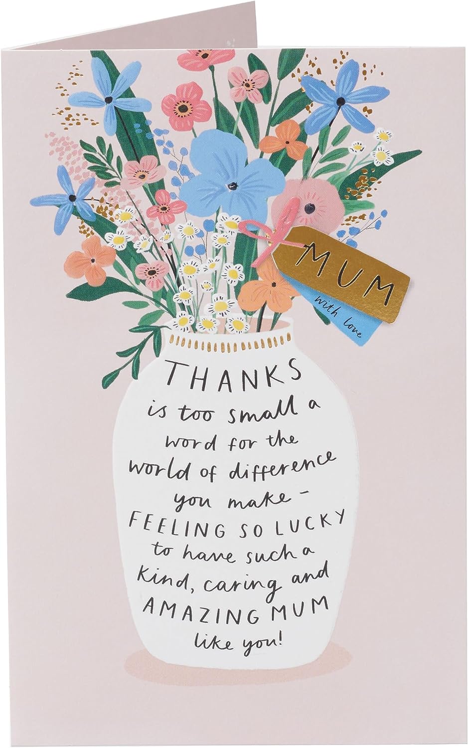 UK Greetings Flower Vase Design Mum birthday greeting card with floral illustration and heartfelt message inside.