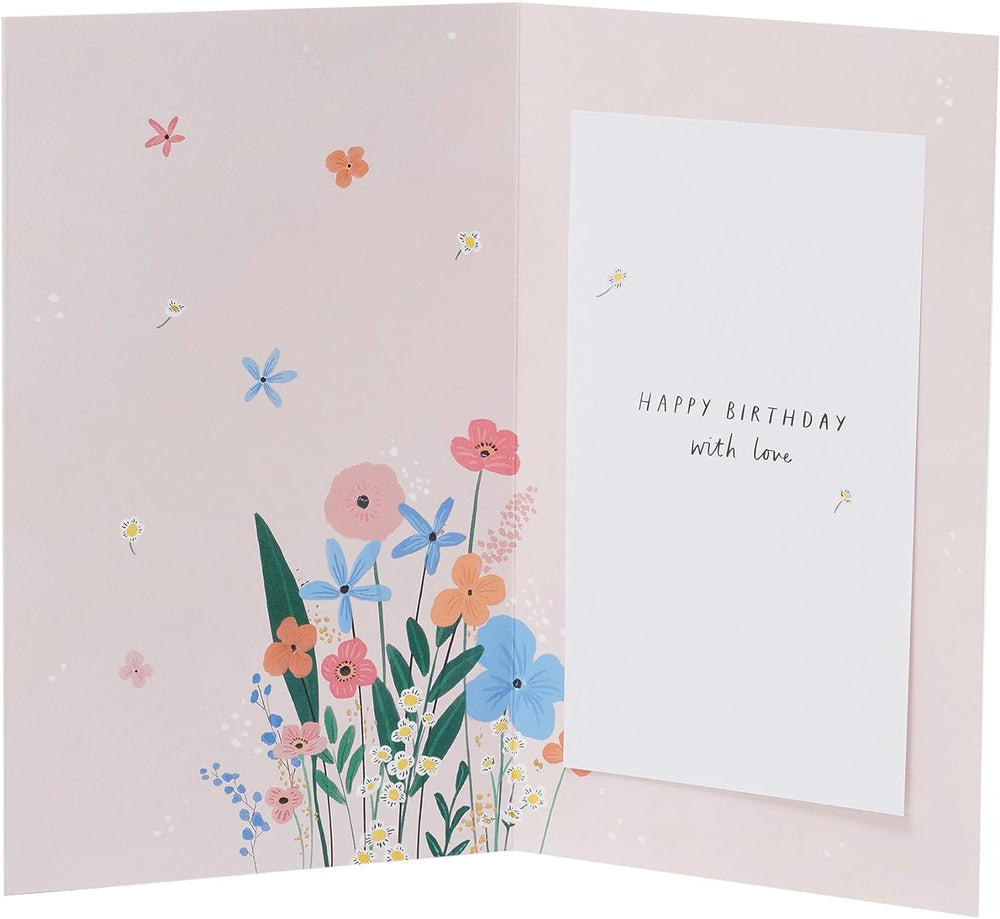 UK Greetings flower vase birthday card featuring a colorful floral design for moms, perfect for celebrating birthdays.