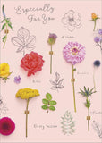 UK Greetings Flowers Especially for You greeting card featuring colorful floral design and elegant message on the front.