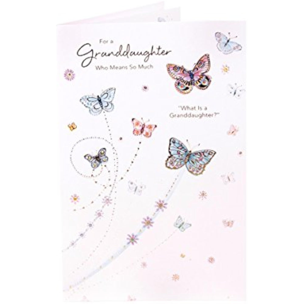 UK Greetings birthday card for a granddaughter, featuring heartfelt message and colorful design, perfect for expressing love and celebration.