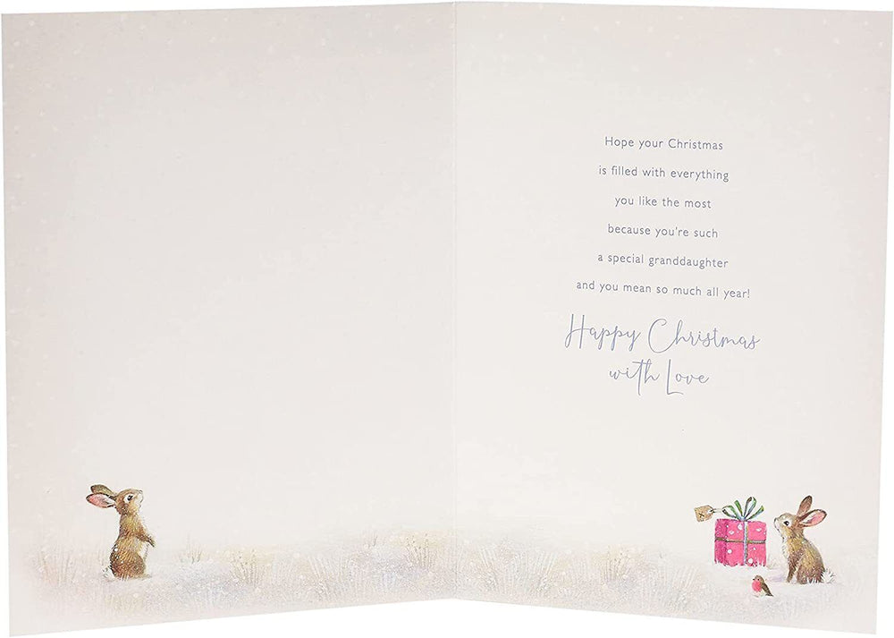 UK Greetings Christmas card featuring a snowman design and heartfelt message for a wonderful granddaughter.