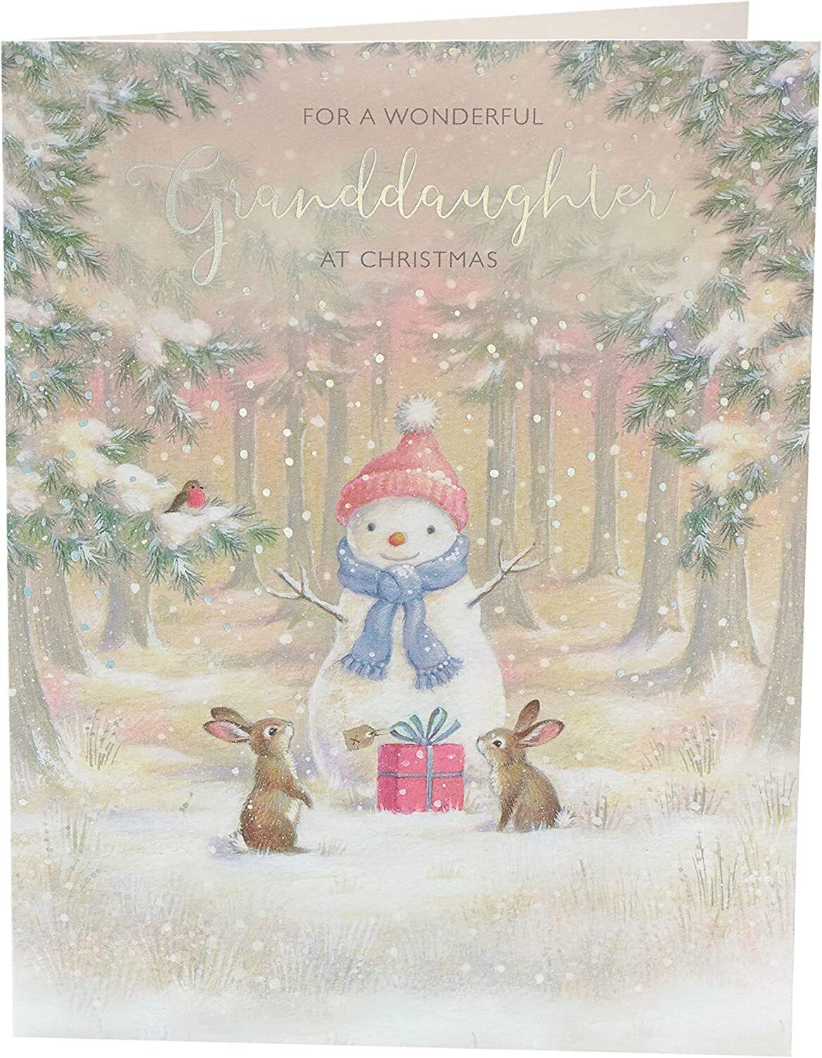 UK Greetings Christmas card featuring a snowman design, perfect for a wonderful granddaughter during the holiday season.