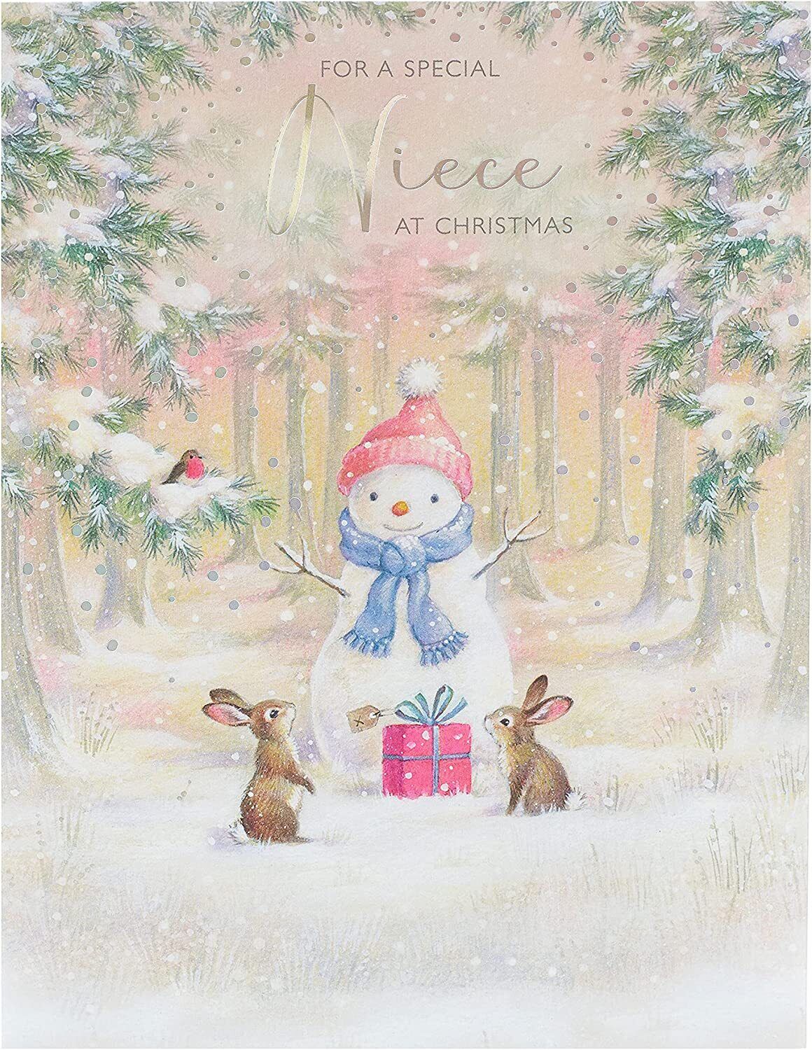 UK Greetings Christmas card featuring a snowman design, perfect for a wonderful niece during the holiday season.