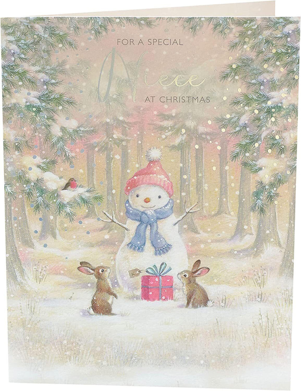 UK Greetings Christmas card featuring a snowman design, perfect for sending holiday wishes to a wonderful niece.