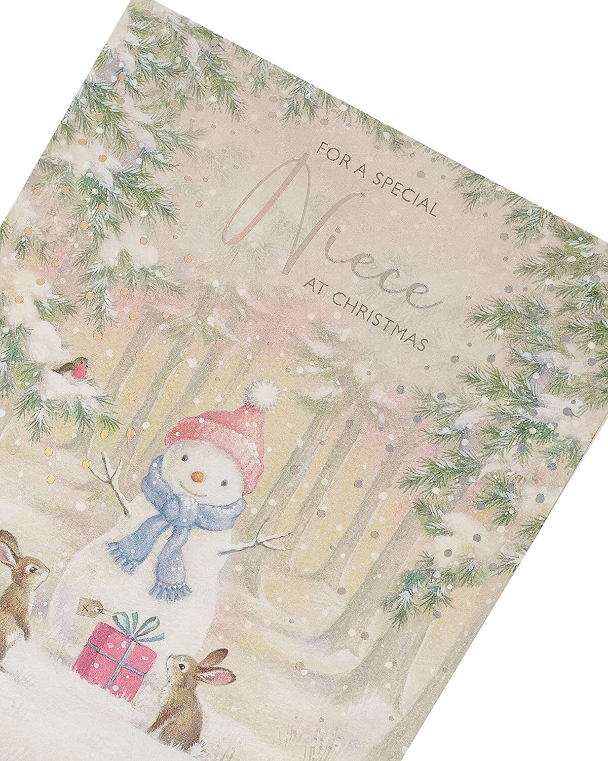 UK Greetings Christmas greeting card featuring a snowman design for a wonderful niece, ideal for holiday wishes.