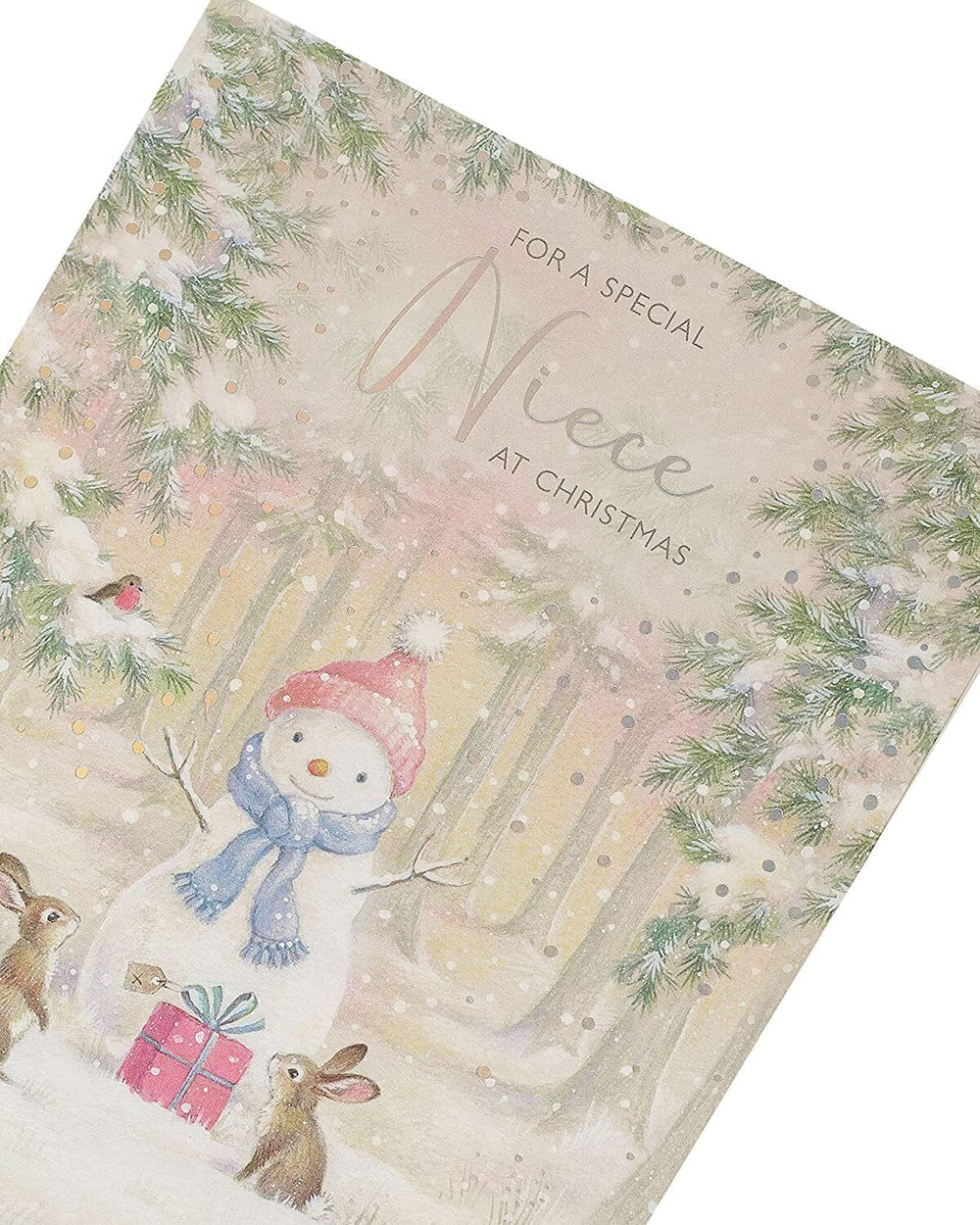 UK Greetings Christmas greeting card featuring a snowman design for a wonderful niece, ideal for holiday wishes.