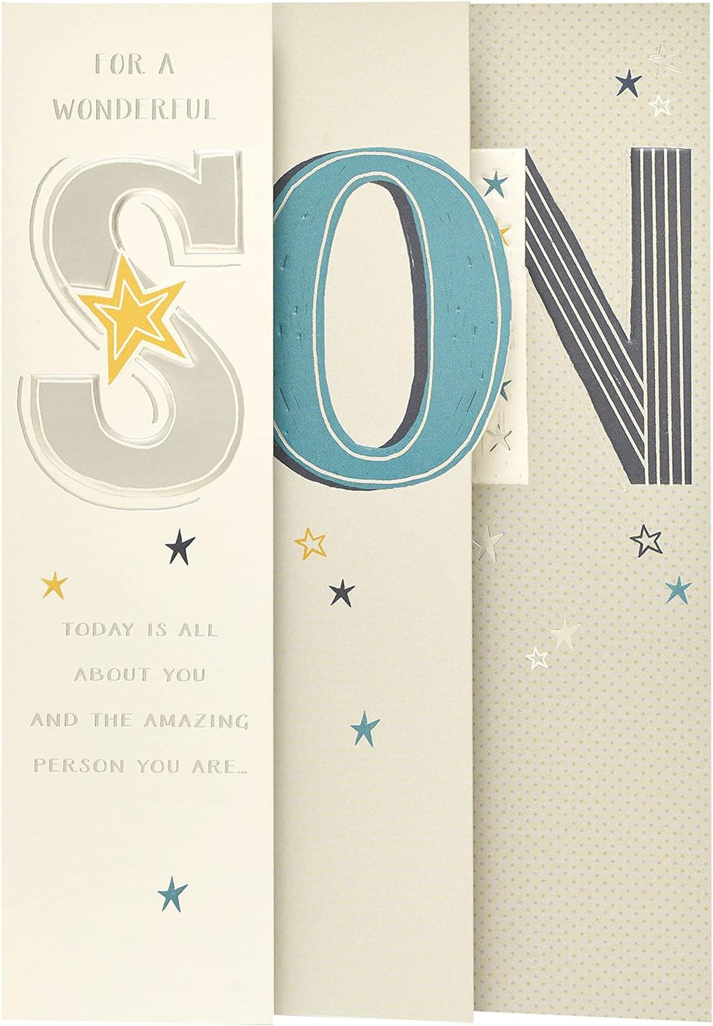 UK Greetings birthday card for a wonderful son, featuring colorful designs and heartfelt message, perfect for celebrating his special day.