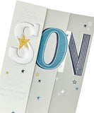 UK Greetings birthday card for a wonderful son, featuring colorful design and heartfelt message for celebrating a special occasion.