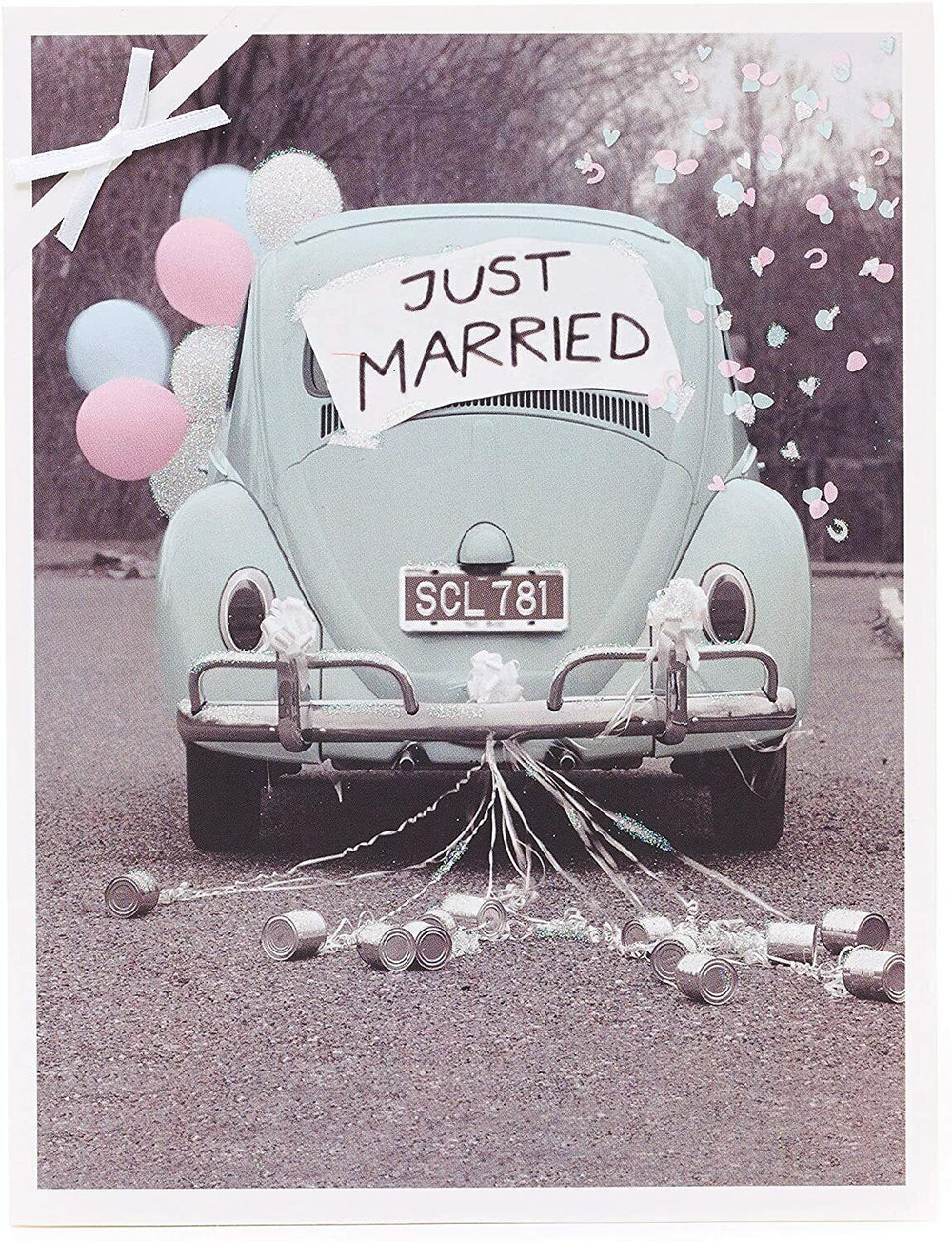 UK Greetings wedding greeting card for couples, featuring contemporary photographic design celebrating a just married occasion.
