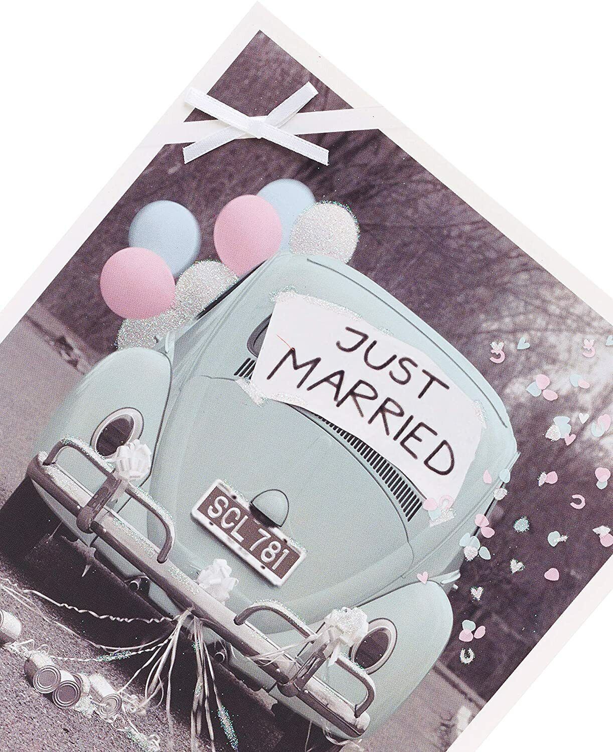 UK Greetings wedding greeting card for couples, featuring contemporary photographic design for a just married celebration.