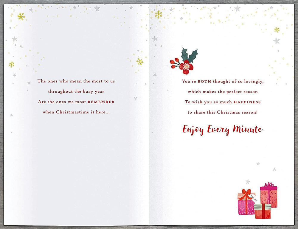 UK Greetings Christmas card for daughter and son-in-law featuring traditional foiled design and festive holiday imagery.