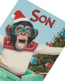 UK Greetings for Son Christmas card featuring a funny cheeky champ design, perfect for celebrating the holiday season.