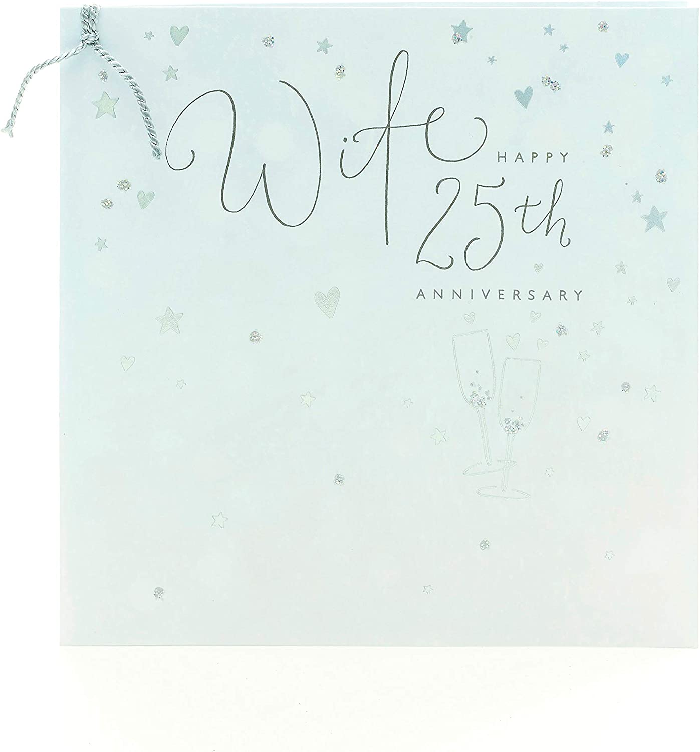 UK Greetings anniversary greeting card for wife with sparkling hearts and stars design, celebrating 25th anniversary.