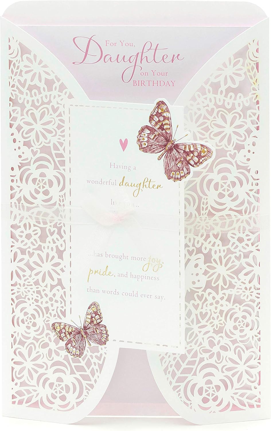 UK Greetings for You Daughter laser-cut birthday card featuring intricate design and heartfelt message, perfect for celebrating her special day.