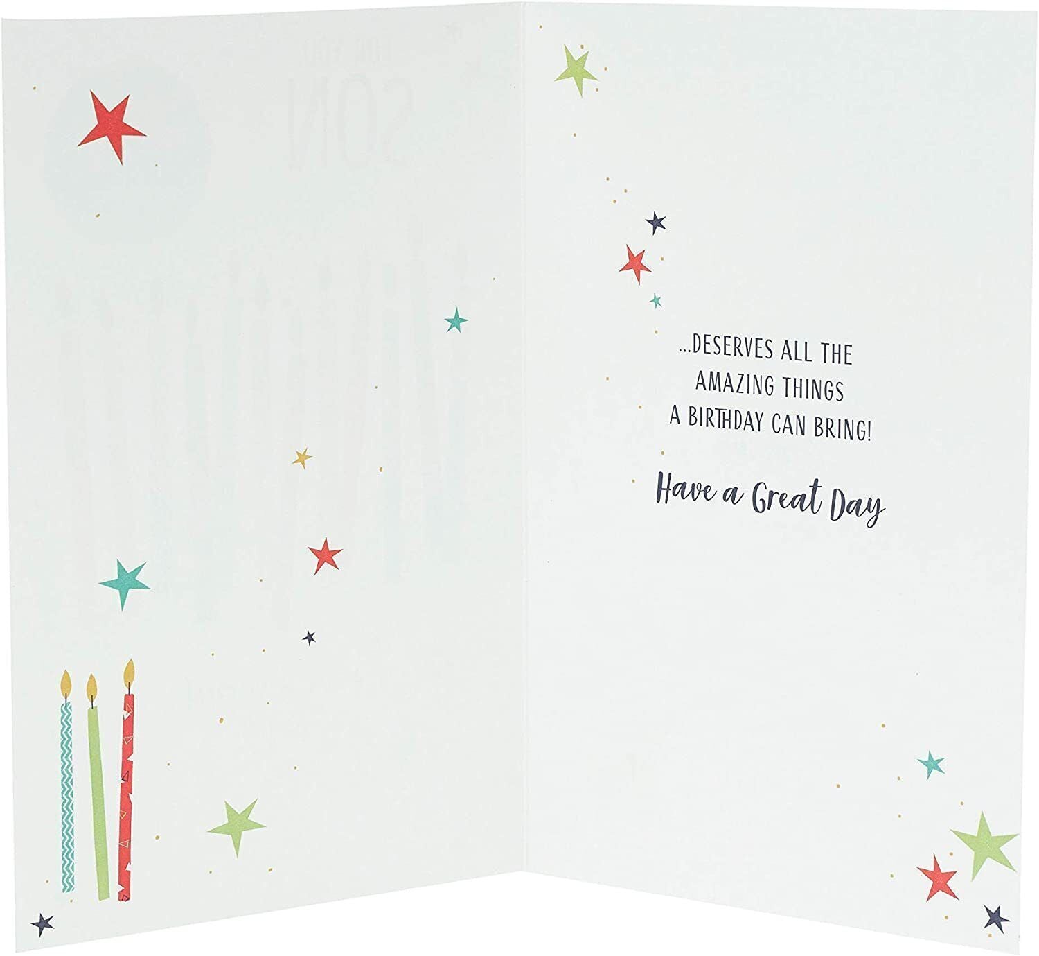 UK Greetings birthday card for son, featuring a heartfelt message for 13 or 16th birthday celebration.