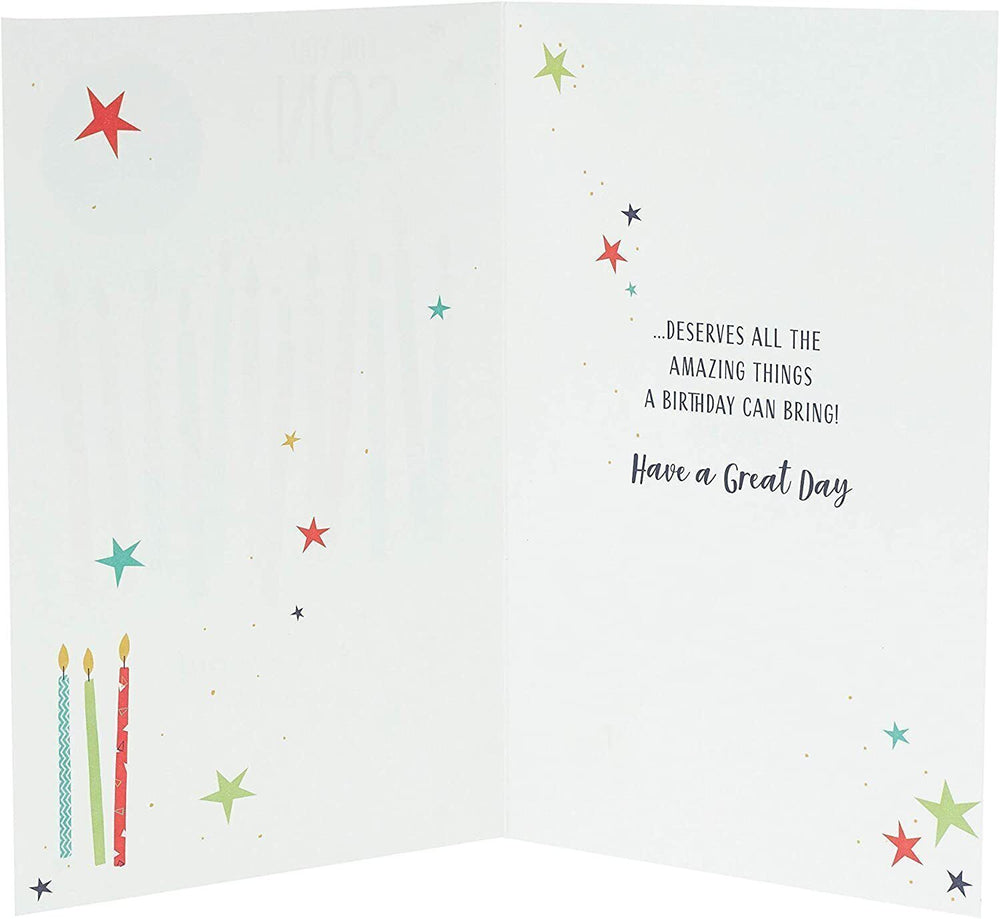 UK Greetings birthday card for son, featuring a heartfelt message for 13 or 16th birthday celebration.