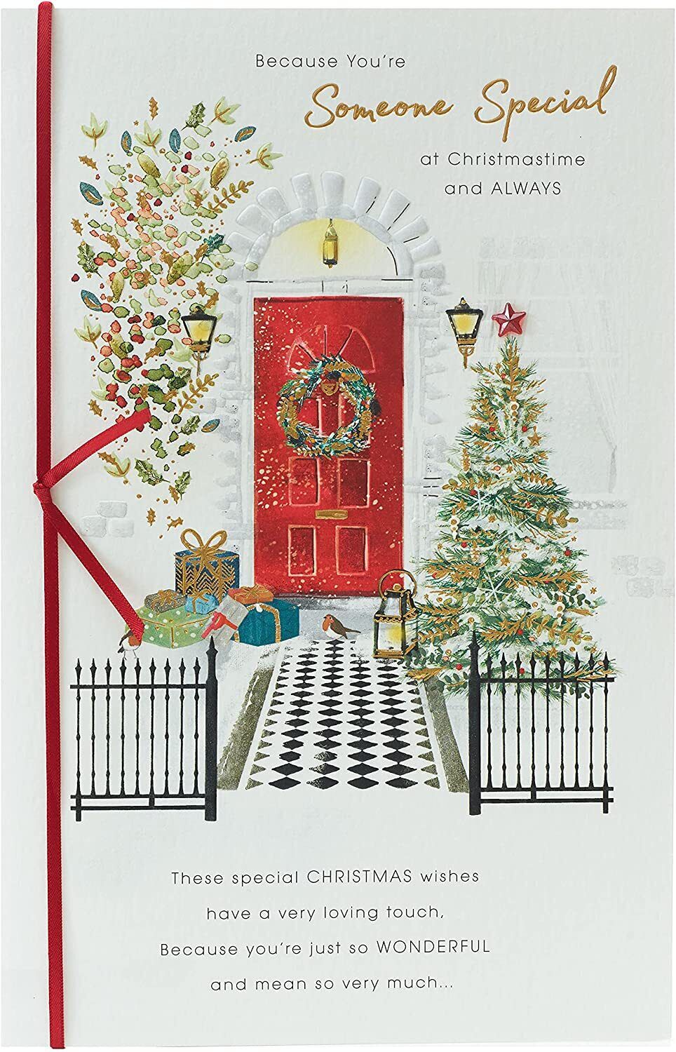 UK Greetings Christmas card featuring a front door scene with a "Someone Special" theme, perfect for holiday greeting cards.