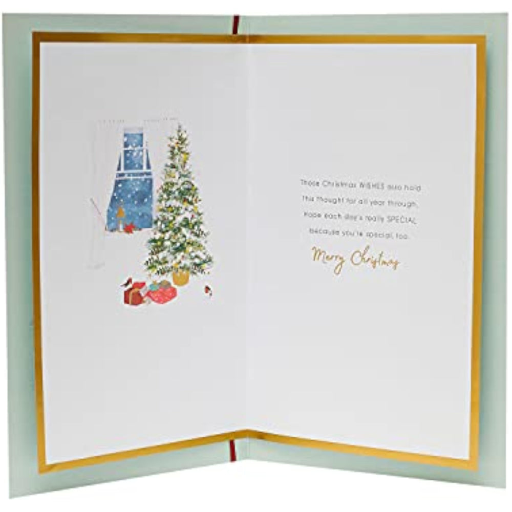 UK Greetings Christmas card featuring a front door scene with a "Someone Special" theme, festive holiday design.