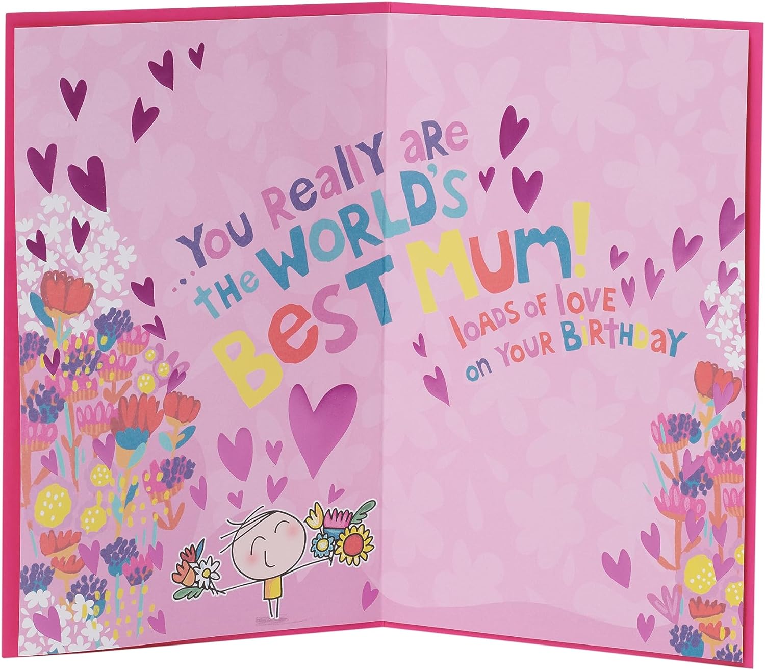 UK Greetings fun design Mum birthday card with badge, featuring colorful illustrations and heartfelt message for special celebrations.