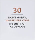 Funny 30th birthday greeting card by UK Greetings featuring humorous design and colorful illustrations.