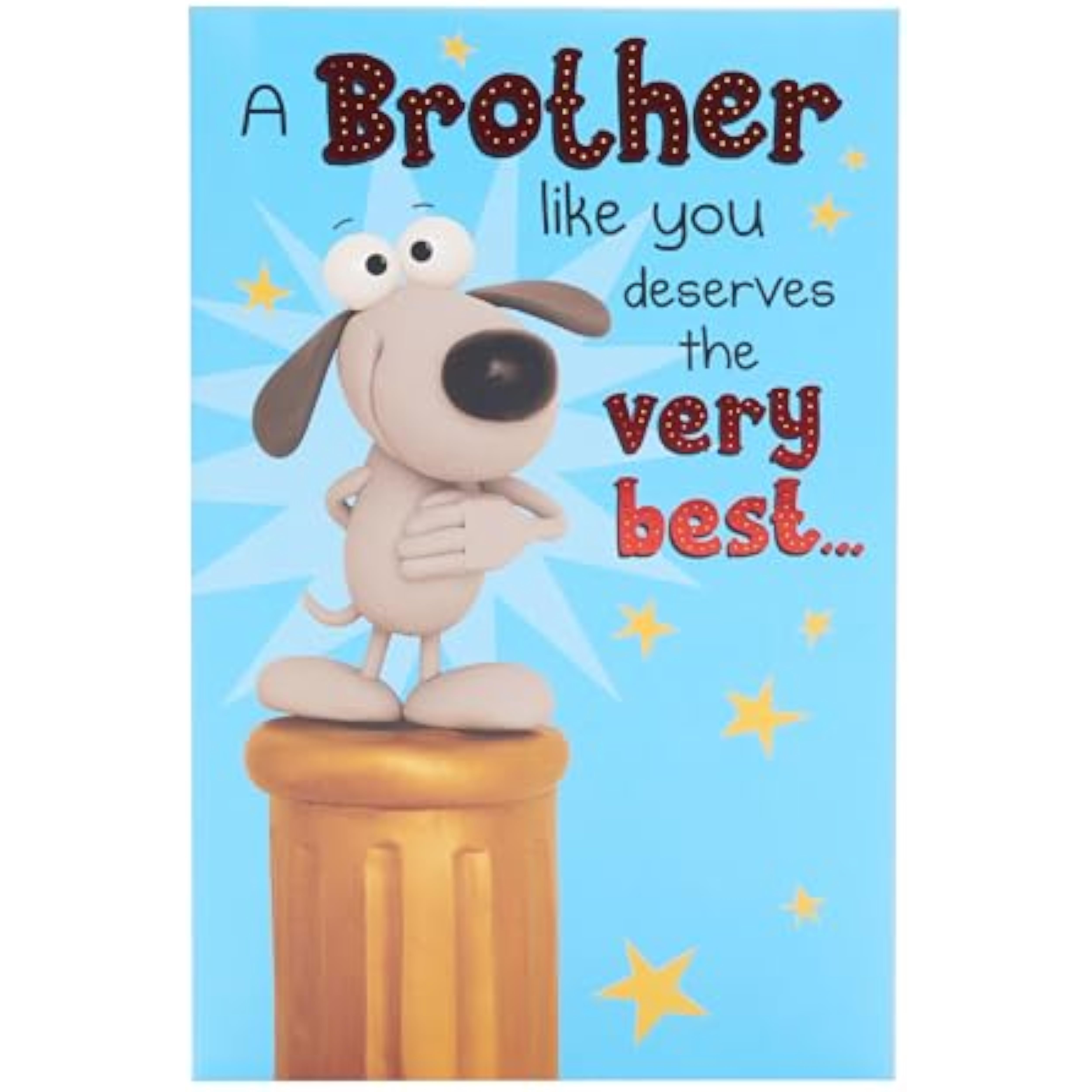 UK Greetings funny brother birthday greeting card featuring humorous design and cheerful message for celebrating a brother's special day.