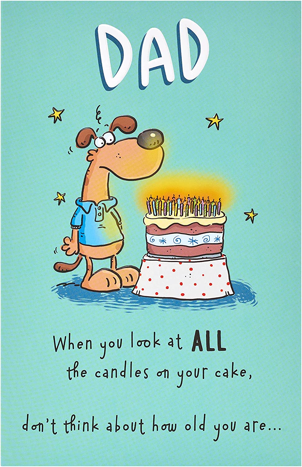 UK Greetings funny cartoon illustration dad birthday card featuring colorful, humorous artwork for celebrating dads.