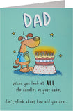 UK Greetings funny cartoon illustration birthday card for dad, featuring humorous cartoon design on a greeting card.