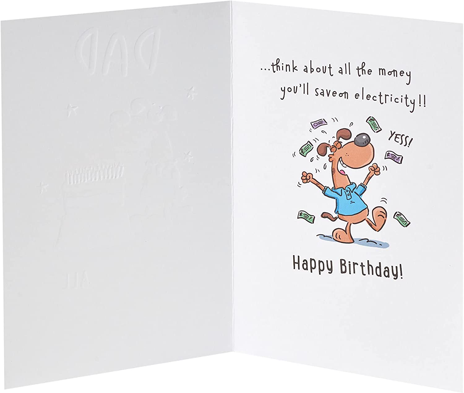 UK Greetings funny cartoon illustration dad birthday card, colorful greeting card with humorous design for father's birthday celebration