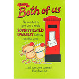UK Greetings funny design birthday card featuring humorous illustrations for both of us, perfect for celebrating special occasions.