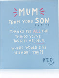 UK Greetings humorous Mother's Day greeting card featuring a funny design from a son, perfect for celebrating moms.