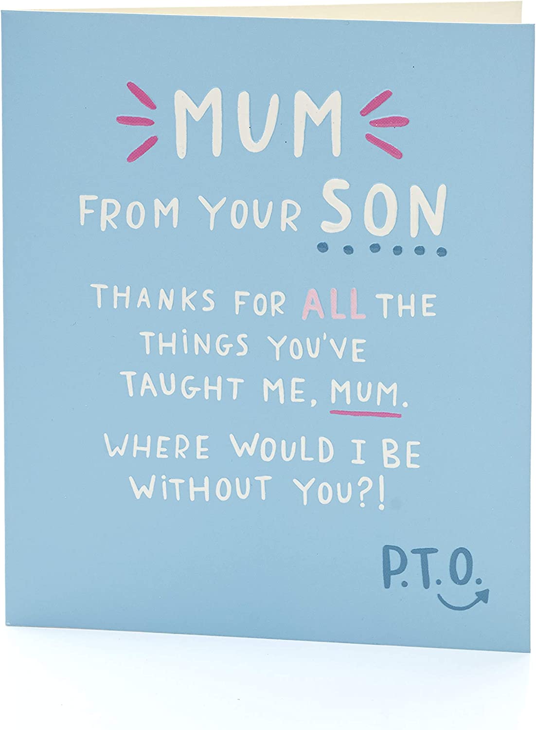 UK Greetings funny Mother's Day greeting card featuring humorous design from a son, suitable for celebrating moms.