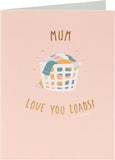 UK Greetings Funny Laundry Clothes in Basket Mother's Day Card featuring humorous laundry-themed design and colorful artwork.
