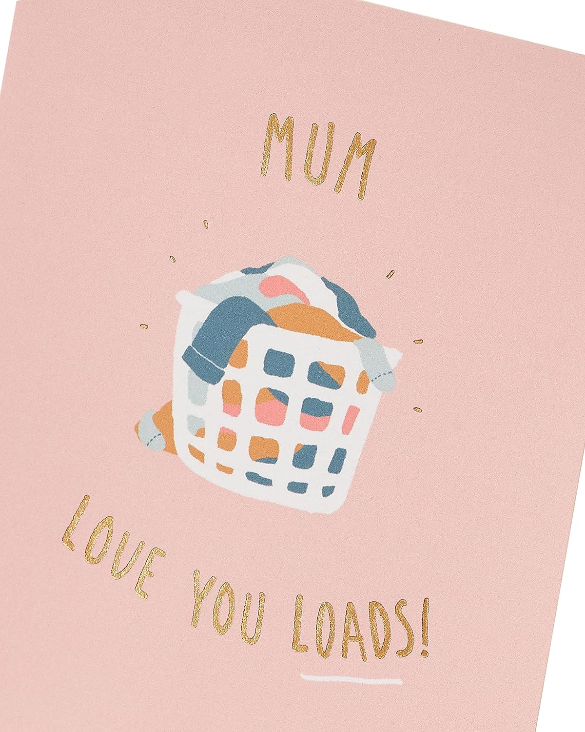 UK Greetings Funny Laundry Clothes in Basket Mother's Day Card featuring a playful laundry-themed illustration and cheerful design.