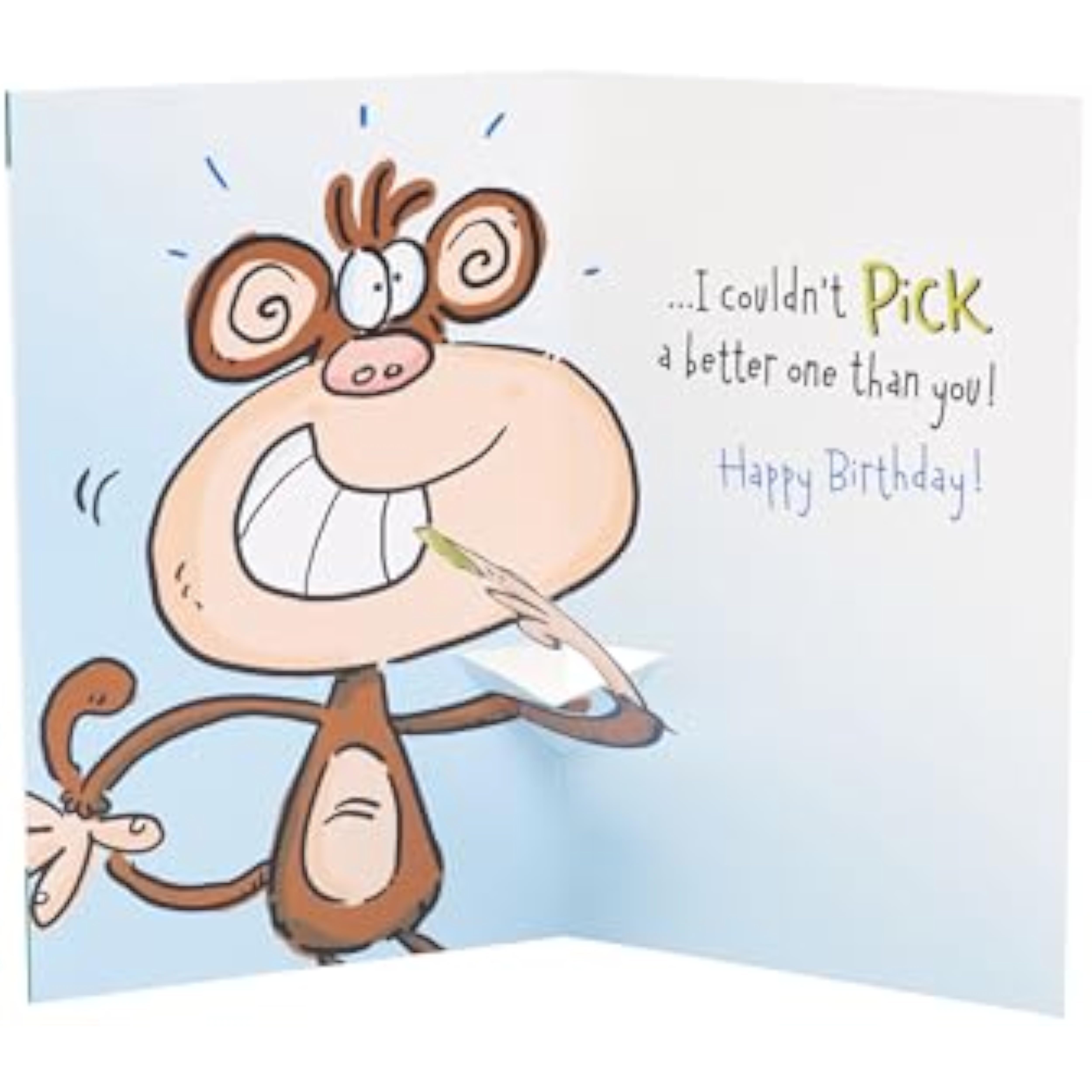 UK Greetings funny pop-up birthday greeting card featuring a playful monkey snot design for brothers.