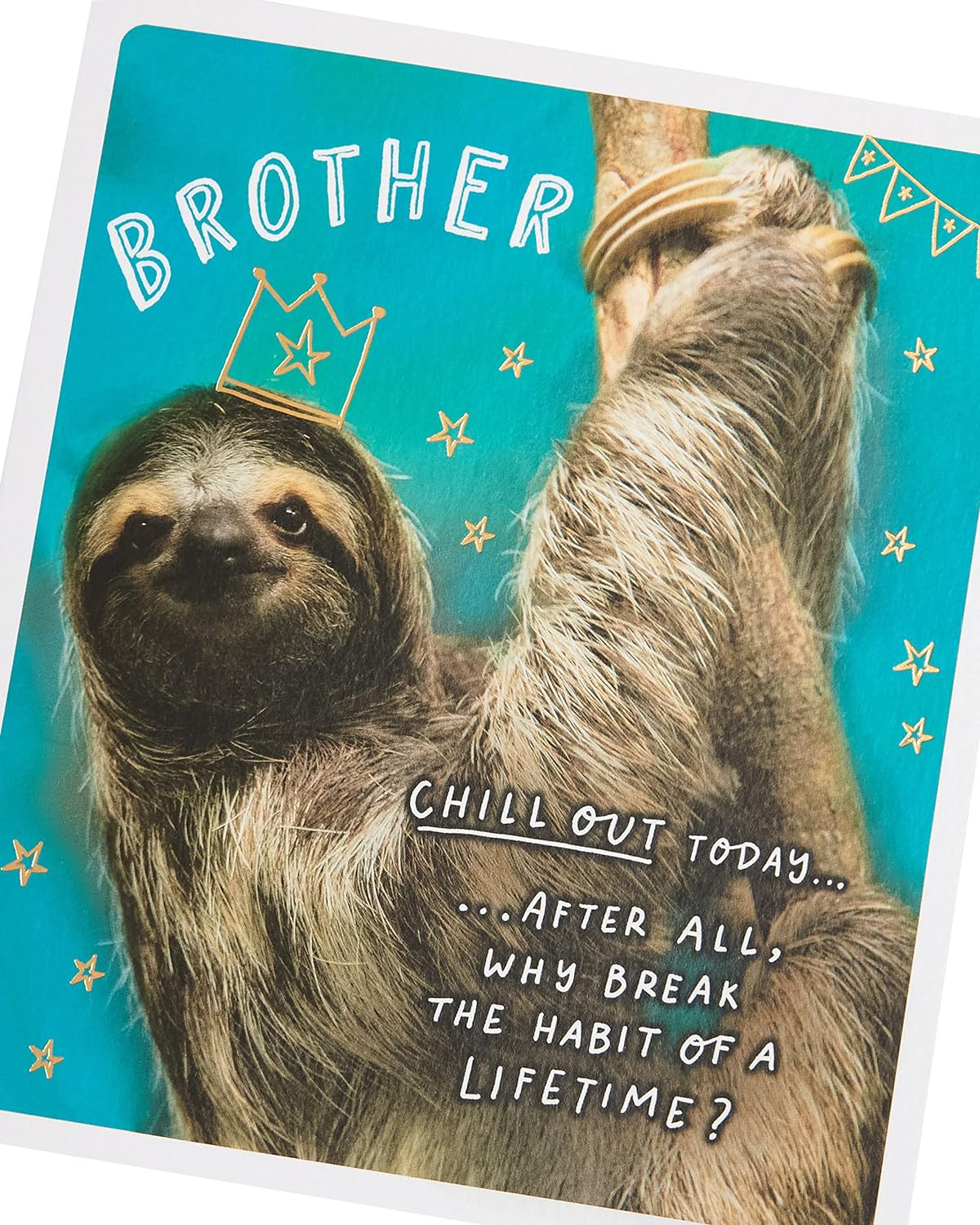 UK Greetings Funny Sloth Brother Birthday Card showing a humorous illustration of a sloth for birthday celebrations.