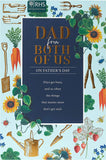 UK Greetings gardening-themed Father's Day card for Dad, featuring cheerful floral illustrations and heartfelt messages.