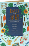 UK Greetings gardening-themed Father’s Day card for Dad, featuring floral and gardening illustrations, from both of us.