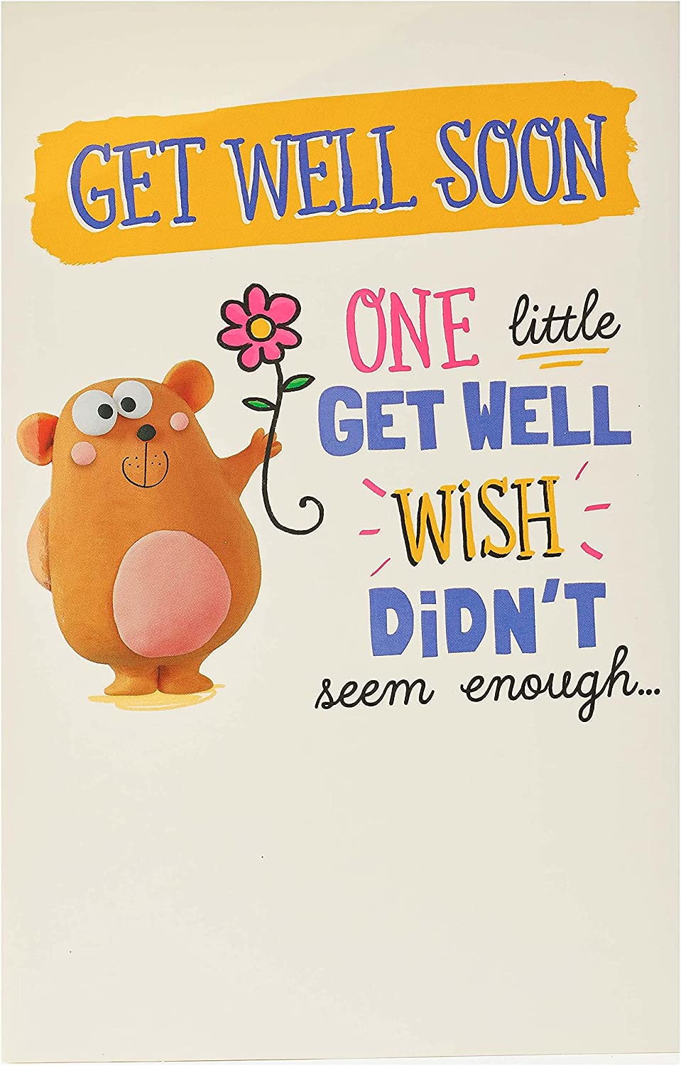 UK Greetings Get Well Soon card featuring a humorous pop-up bear design with a "Whole Bunch" message for cheerful recovery.