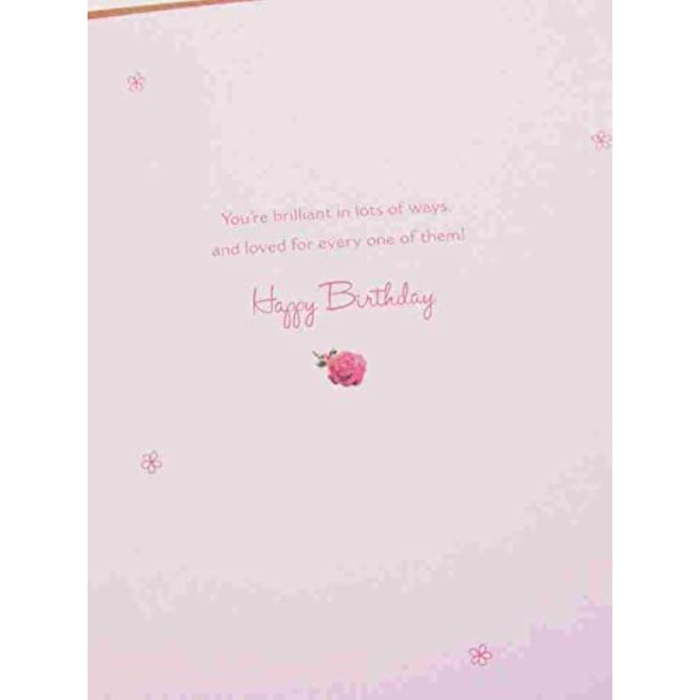 UK Greetings greeting card featuring a girl in a pink dress holding a bird, perfect for a granddaughter's birthday.