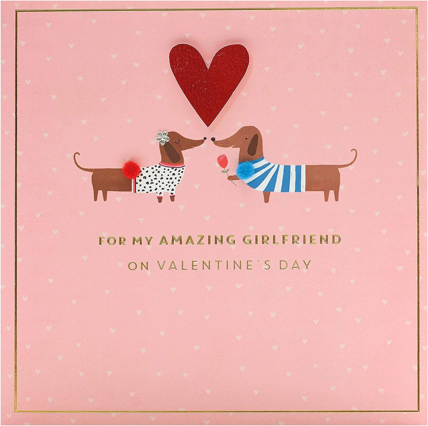 UK Greetings girlfriend Valentine's Day card featuring a cute sausage dog couple design with an envelope.