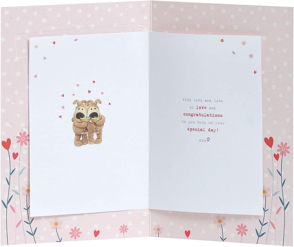 UK Greetings Gold Foil Finishes Boofle Daughter & Son-in-Law Anniversary Card, decorative greeting card with shiny gold accents.