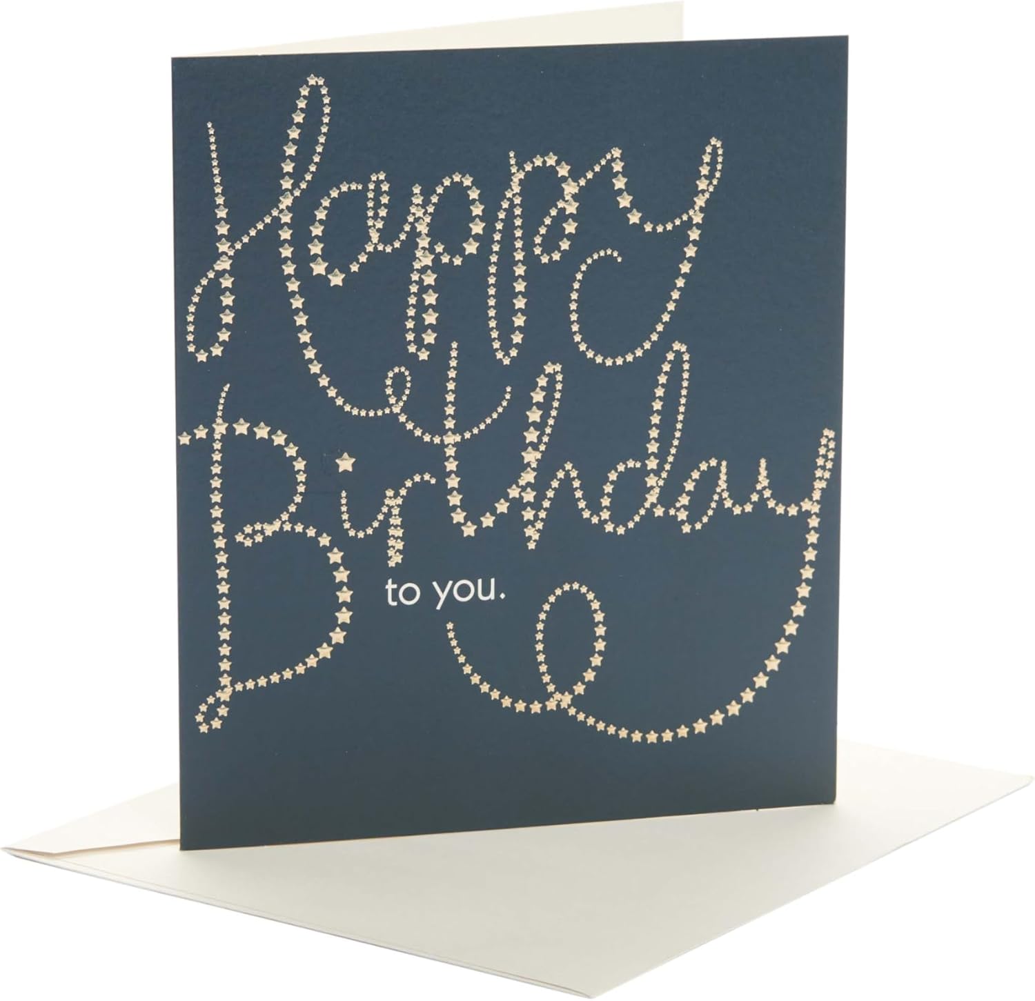 UK Greetings Golden Stars Happy Birthday greeting card featuring gold star accents and cheerful birthday message.