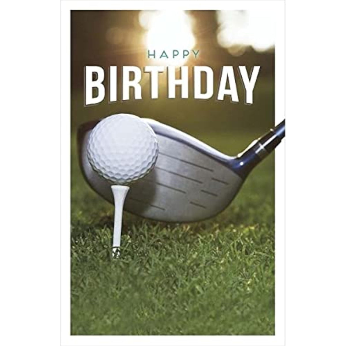 UK Greetings Golf Birthday Card featuring a Gibson design, showcasing a cheerful golf-themed illustration on the front.
