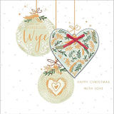 UK Greetings Gorgeous Wife Christmas Card featuring luxury baubles and embellishments for a festive greeting card.