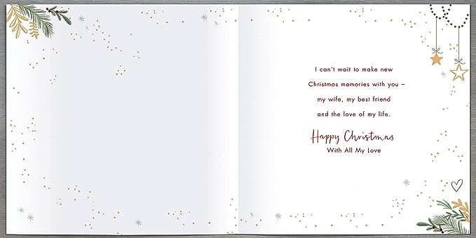 UK Greetings Gorgeous Wife Christmas Card featuring luxurious baubles and embellishments, perfect for holiday greetings.